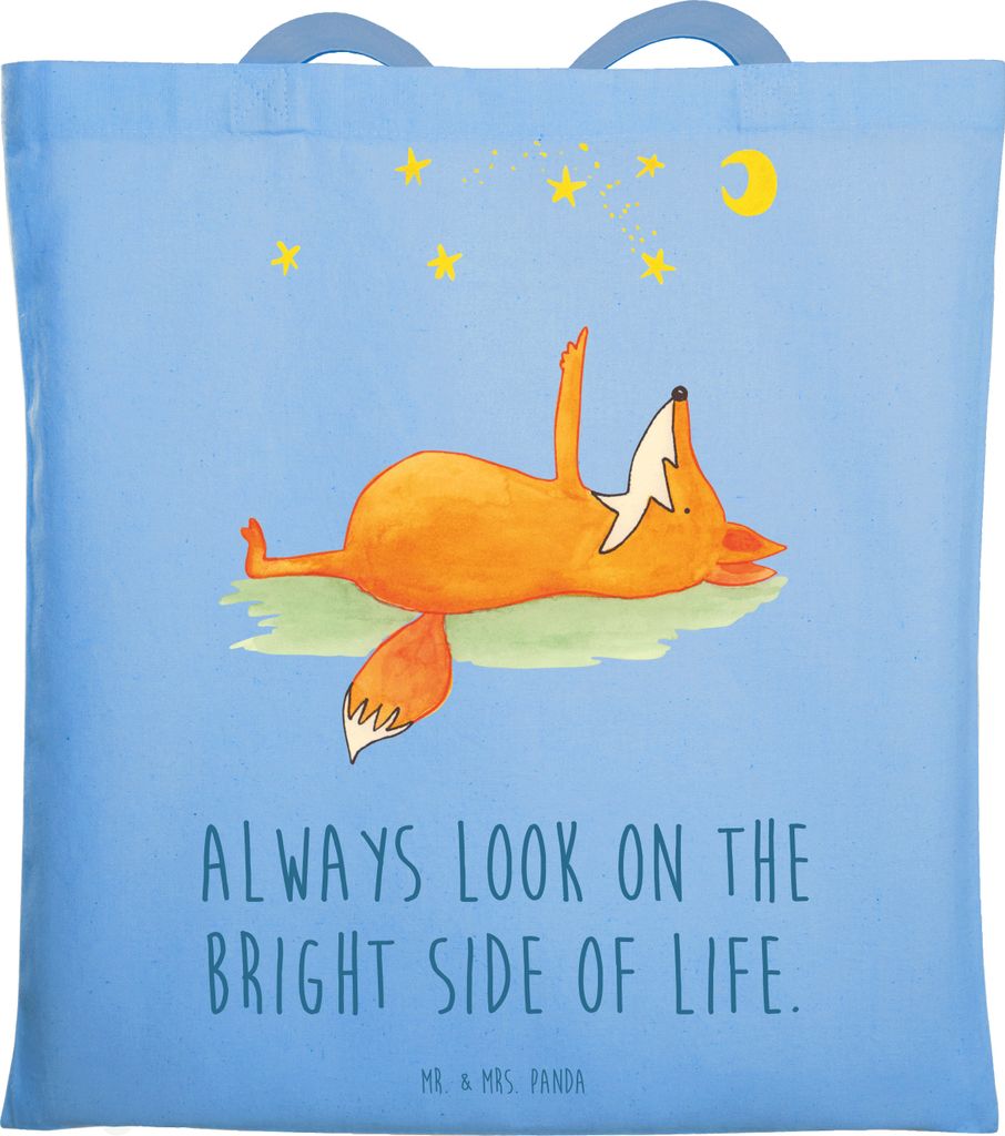 Mr. & Mrs. Panda Jutebeutel Fuchs Sterne - Sky Blue - Geschenk, Mond, Hoffnung, Einkaufstasche, Füchse, Spruch Positiv, Optimistisch, Tote Bag, Ta...