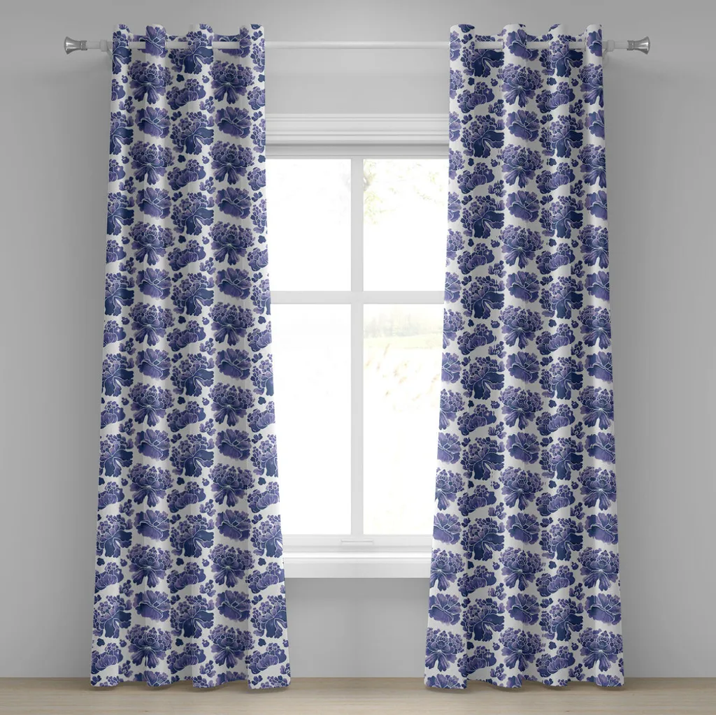 ABAKUHAUS Tenda tradizionale con occhielli, acquerello etnico cinese con fiori di loto viola malva e motivo chakra, tende decorative a 2 pannelli per finestre, 280 cm x 245 cm, viola malva bianco