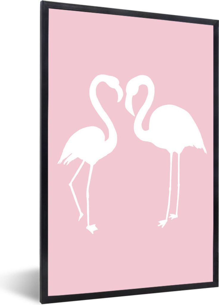 MuchoWow MuchoWow Gerahmtes Poster Rosa - Herz - Flamingo 40x60 cm - Poster mit zchwarzem Bilderrahmen - Papierdruck - Wandbilder