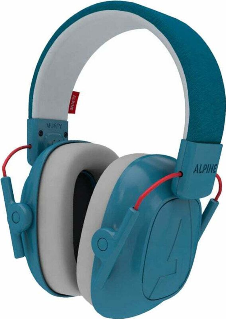 A pair of blue and gray children's earmuffs.