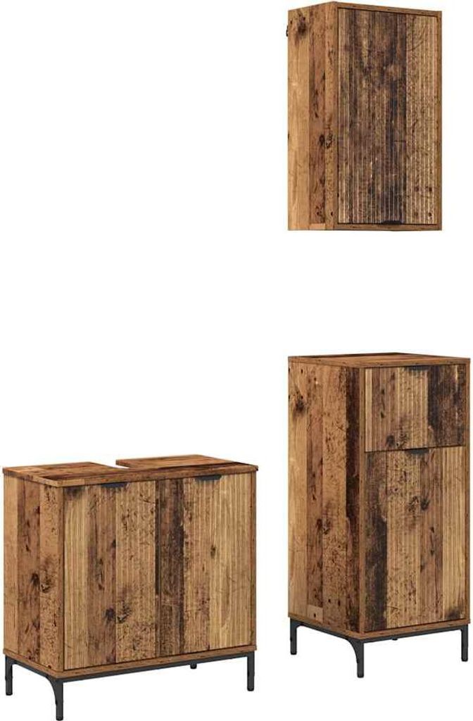 SYFAX Badezimmermöbel-Set mit Tür 3 pcs Altholz Sperrholz und Metall