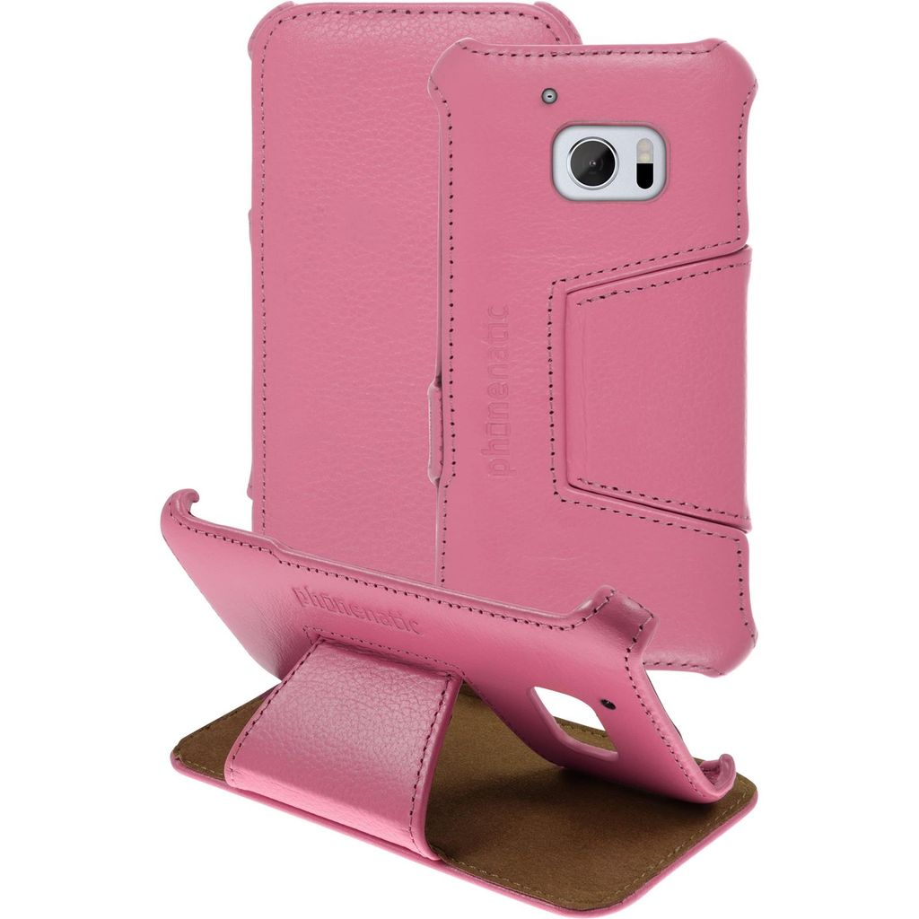 PhoneNatic Echt-Lederhülle kompatibel mit HTC 10 - Leder-Case rosa + Glasfolie
