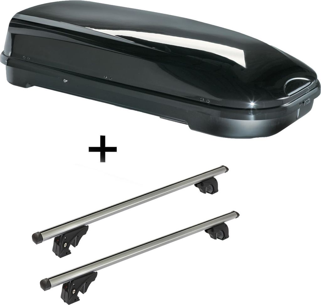 Dachbox VDPFL580 580Ltr schwarz glänzend + Dachträger/Relingträger VDP LION1 kompatibel mit für Skoda Felicia Station Wagon (5 Türer) 94-01