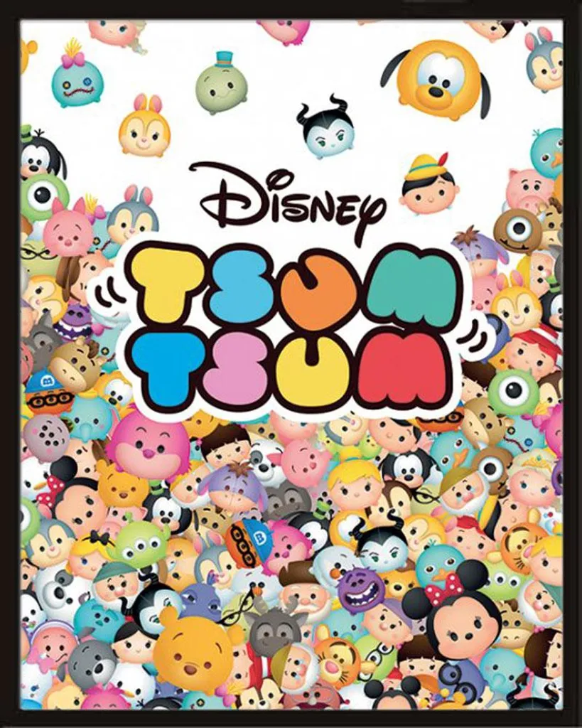 Disney Tsum Tsum - Mini-Poster - Pile Up + cornice rimovibile, Shinsuke® Mini MDF nero, disco acrilico