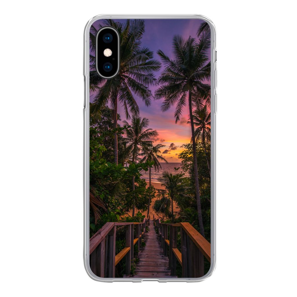MuchoWow Handyhülle Schutzhülle Hülle für iPhone X Sonnenuntergang - Palmen - Strand Silikon Softcase Handy Hülle - Handyhülle