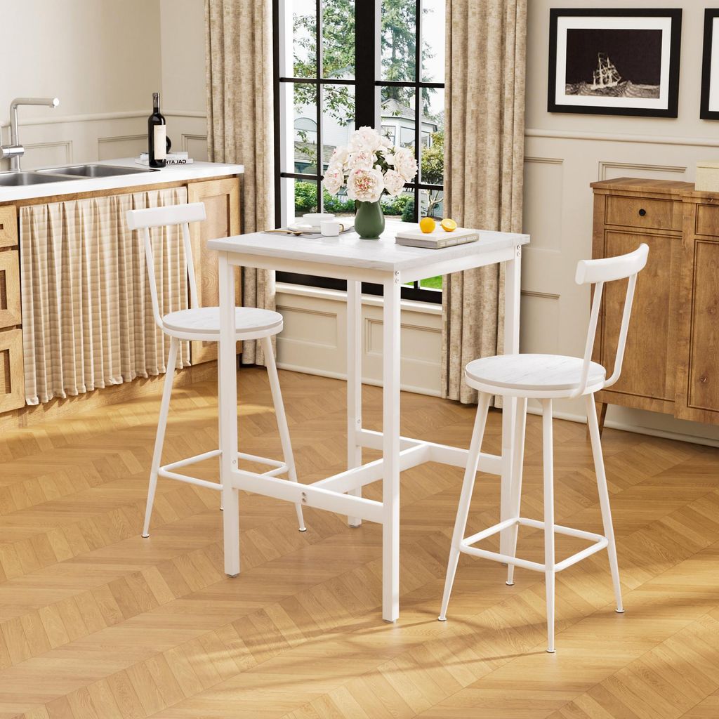 STILVORA Bar-Tisch-Set mit 2 Stühlen und Metallgestell für Esszimmer und Wohnzimmer, Bartisch mit Fußpolstern im Industrial-Stil, Esstisch-Set m...