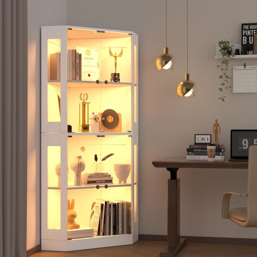 VOWNER Eckdisplay-Schrank mit Glastüren, Beleuchtete Produktbild 