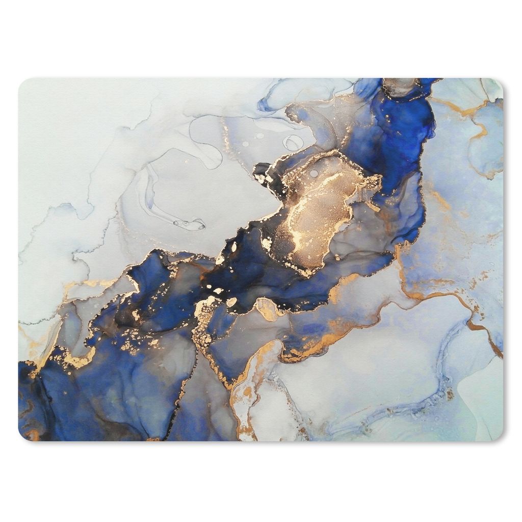MuchoWow Mauspad Mousepad Marmor - Blau - Gold 23x19 cm - Mousepads - Maus Mat - Pad - Mausunterlage - Schreibtischunterlage - Mauspad