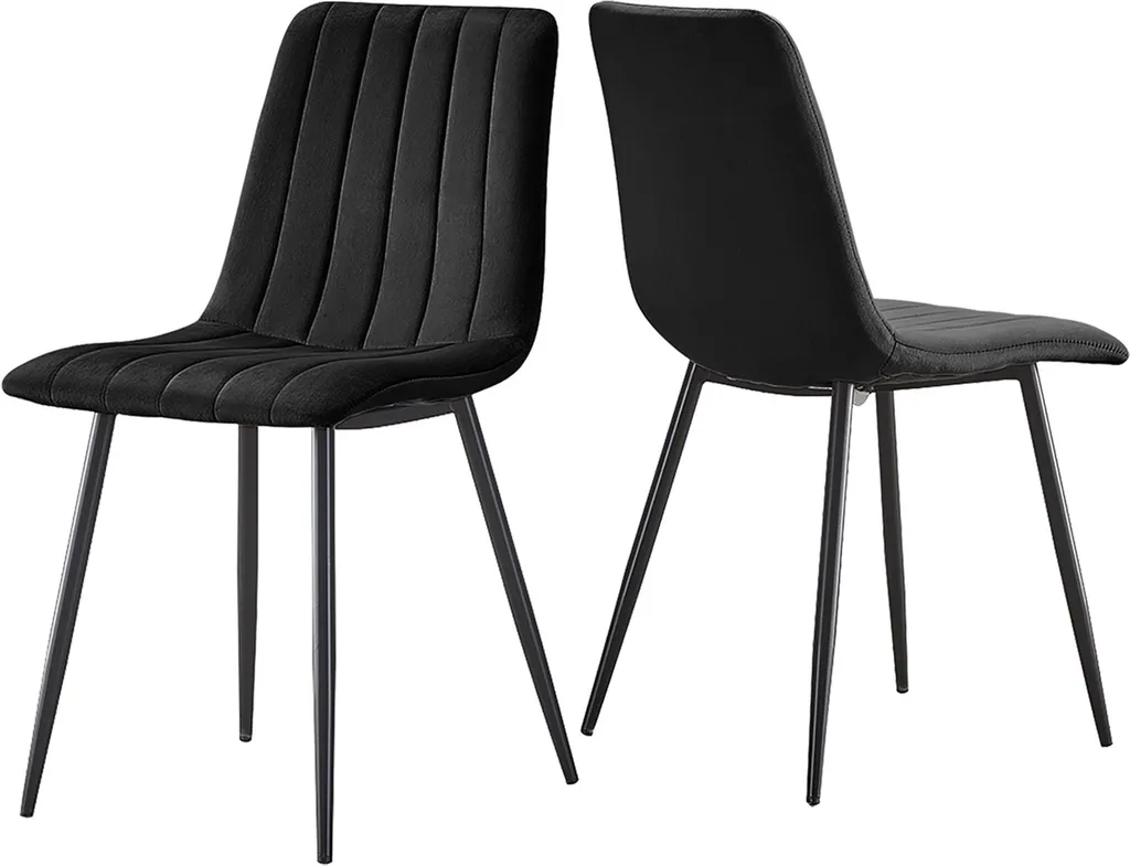 Chaises de Table en Velours Noir Lot de 2 pour Cuisine et Salle à Manger