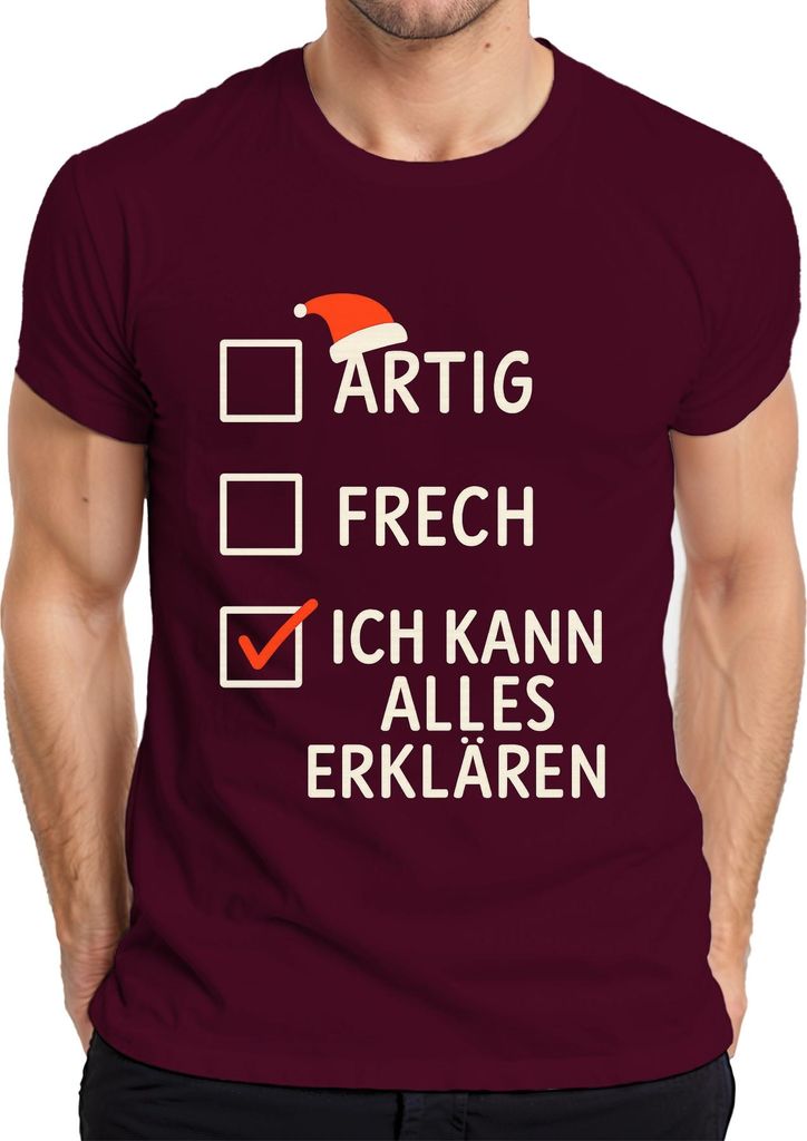 lustiges Weihnachtsgeschenk Ich kann alles erklären frech Spruch Herren T-Shirt, Burgundy, S