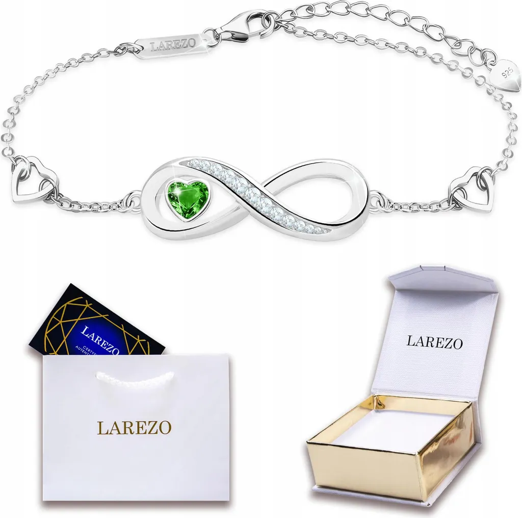 Bracciale Infinito Argento 925 Cuore Verde Zirconi | Amuleto Fortuna