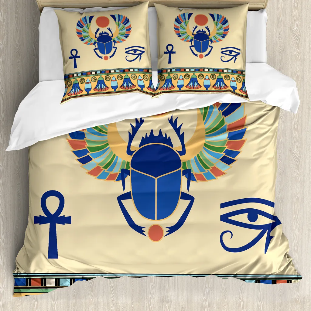 ABAKUHAUS Set Copripiumino Egiziano Matrimoniale Scarabeo Antiacaro