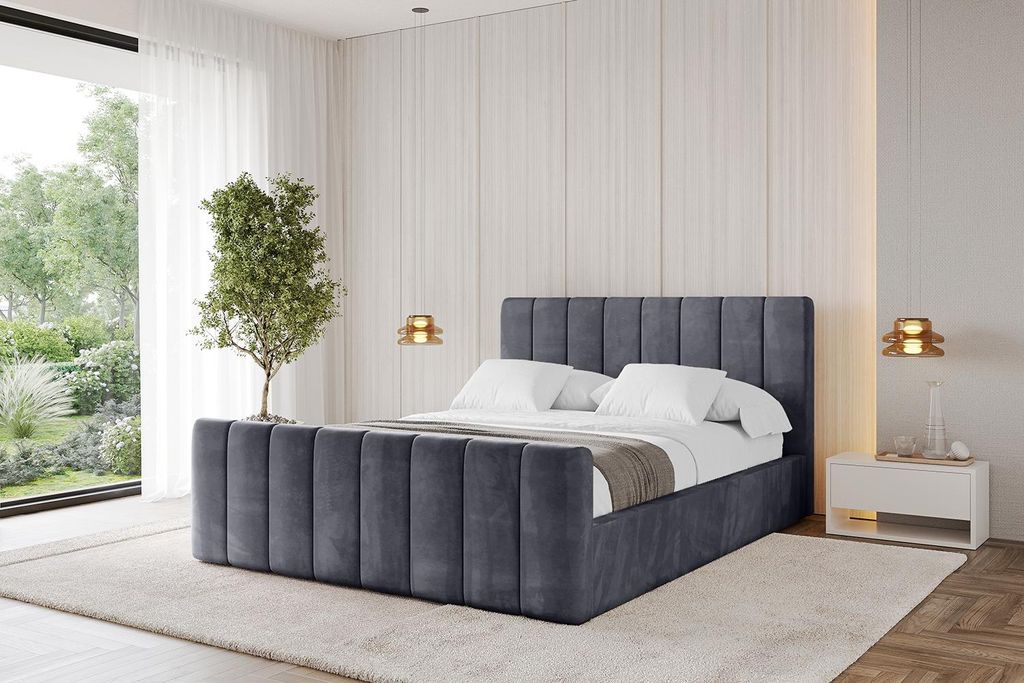 ALTDECOR Polsterbett mit Bettkasten und Fußteil - STERA-Z 140x200 cm Dunkelgrau - Bett mit Matratze H3/H4, Kopfteil, Boxbett, Lattenrost, Doppelbe...