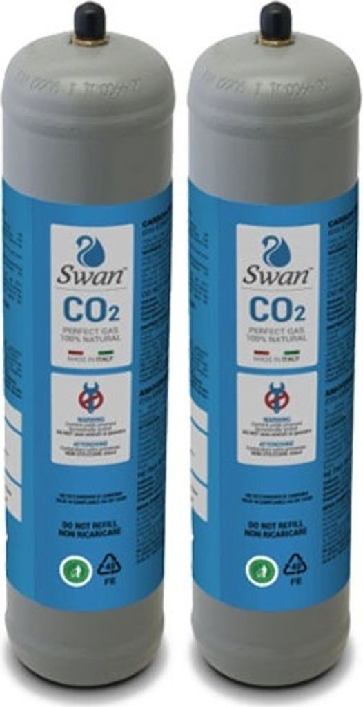 Swan Co2 Einweg Zylinder Vorratsflasche 600 gr E290 Kohlesäure Gewinde 11x1 M für Wassersprudler, Kühlaggregate und Trinkwasserspender, 2 Stücke