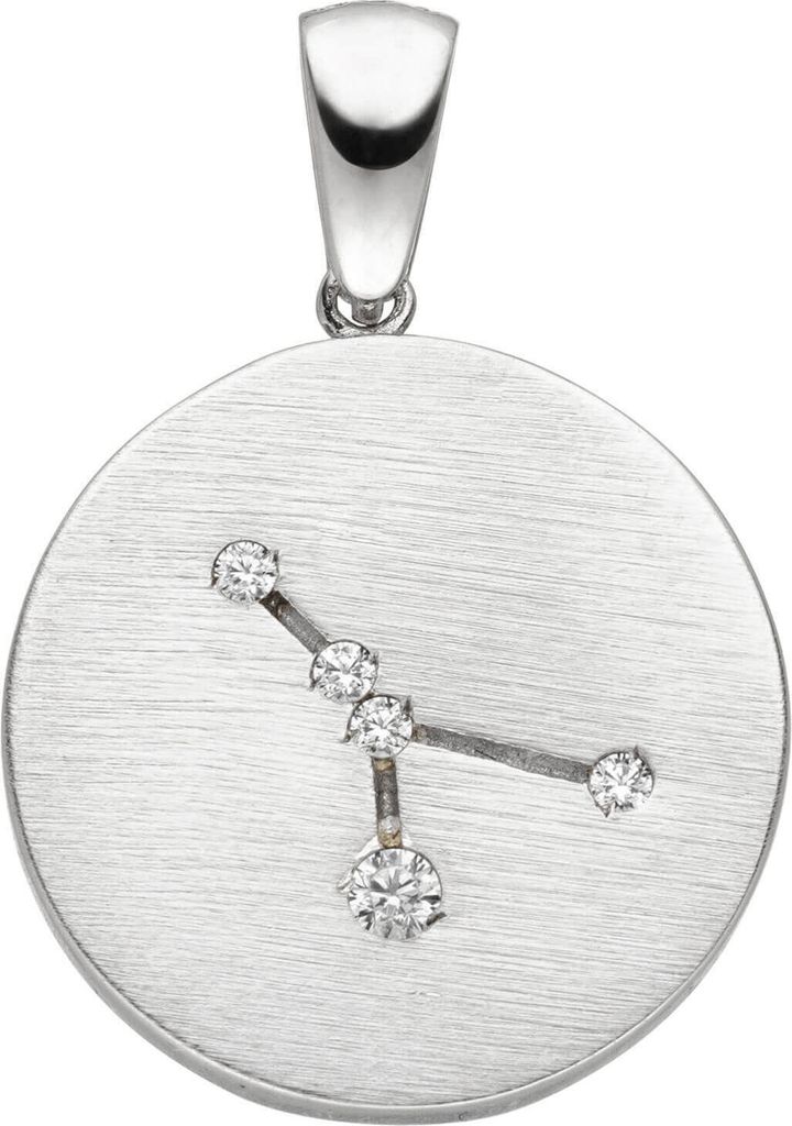 Anhänger Sternzeichen Krebs mit 5 Zirkonia 925 Silber mattiert rund Halsschmuck