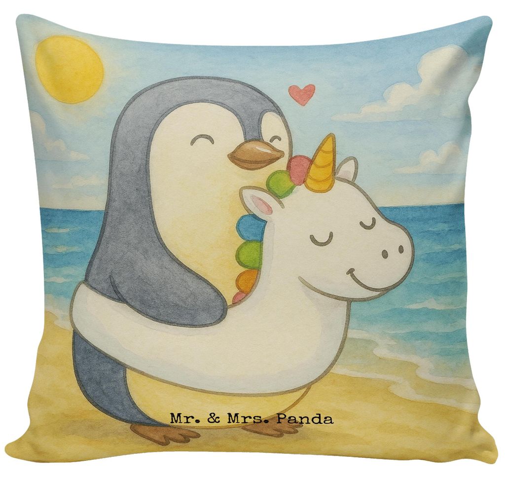Mr. & Mrs. Panda Deko Kissen Pinguin Schwimmring Design - Weiß - Geschenk, 40x40, bedruckt, Sofakissen, zier, Produkte für Urlauber, Dekokissen, ...