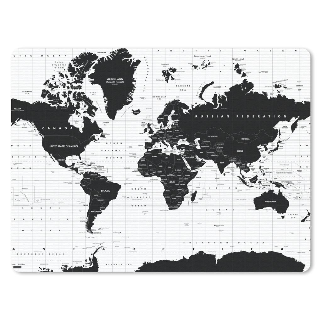 MuchoWow Mauspad Mousepad Weltkarte - Schwarz - Weiß - Atlas - Erde - Bildung 23x19 cm - Mousepads - Maus Mat - Pad - Mausunterlage - Schreibtis...