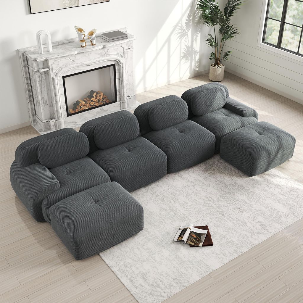 STILVORA U-Sofa mit atmungsaktivem Cordstoff und 32D hochelastischer Polsterung, Rahmenloses Sofa mit extra-breiten Armlehnen, Modulares Sofa ergon...