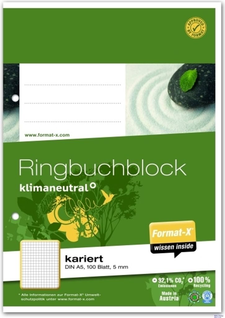 Ringbuchblock A5 70g 100 Blatt 5mm kariert Produktbild 