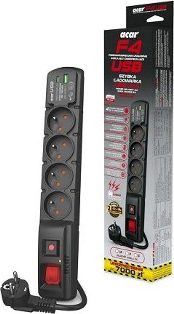 Surge Protector Acar F4 Usb A+C 5M 4X French Pd
