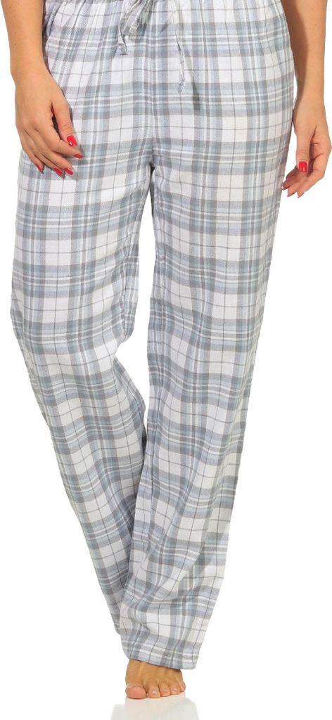 Dame Flanell Schlafanzug Hose kariert aus Baumwolle - ideal zum relaxen - 202 222 15 602 ; Karo blau , 44