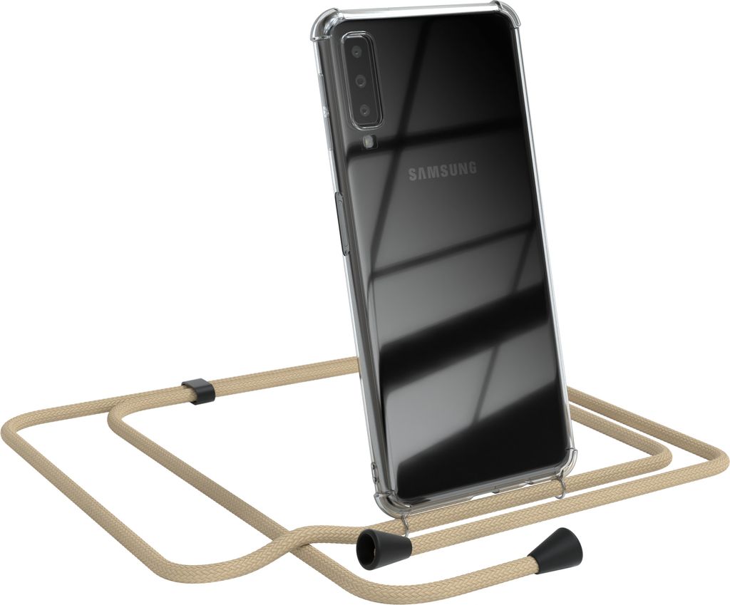 EAZY CASE Handykette kompatibel mit Samsung Galaxy A7 2018, Handyhülle mit Umhängeband, Handykordel, Schutzhülle Clear, Band in Blau