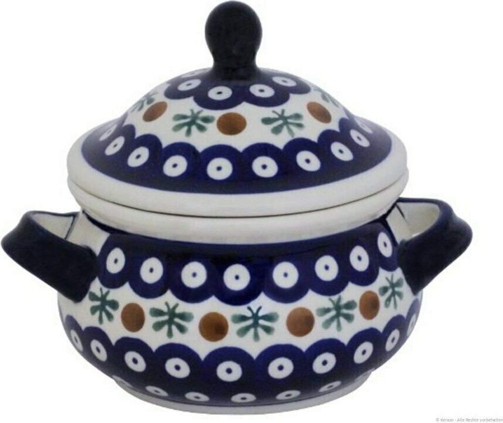 Original Bunzlauer Keramik 450 ml Schmalztopf mit Deckel Ø11 cm, H=12,9cm, Design 41