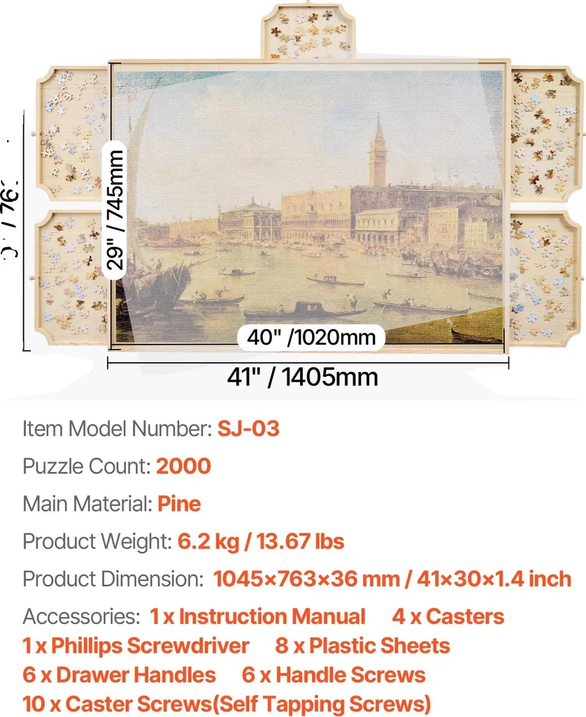 Tableau Puzzle en Bois Portable 2000 Pièces avec 4 Tiroirs de Rangement