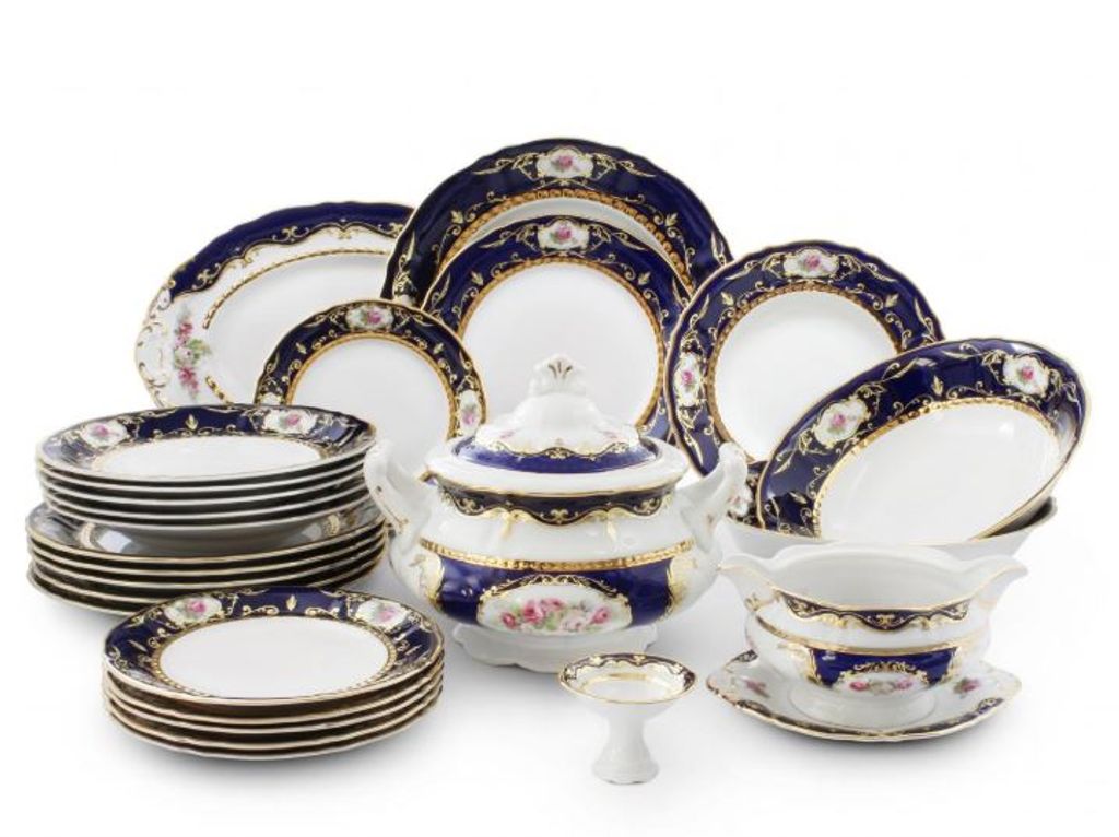 Zestaw obiadowy Sonata, czeska porcelana, kobalt, róż, Zdjęcie produktu 