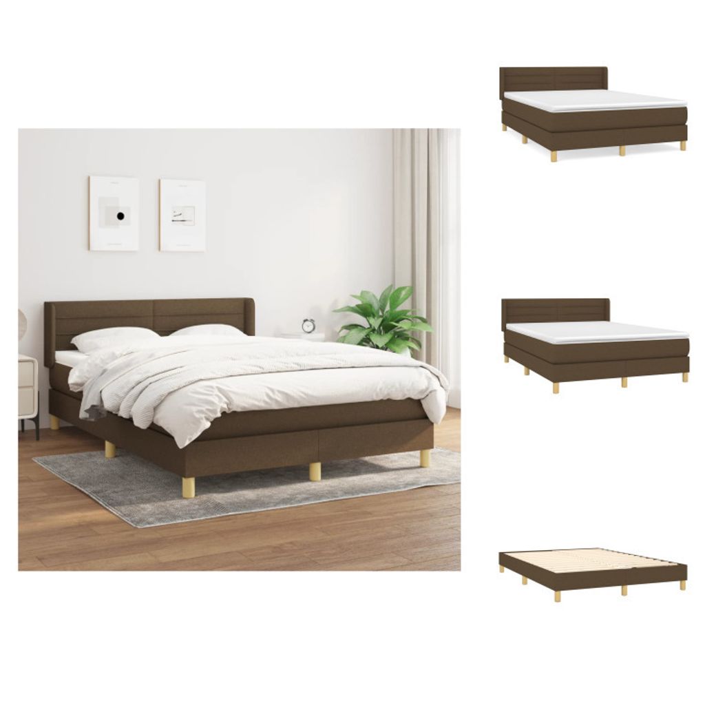 vidaXL Boxspringbett mit Matratze Dunkelbraun 140x190 cm Stoff - Betten & Bettgestelle