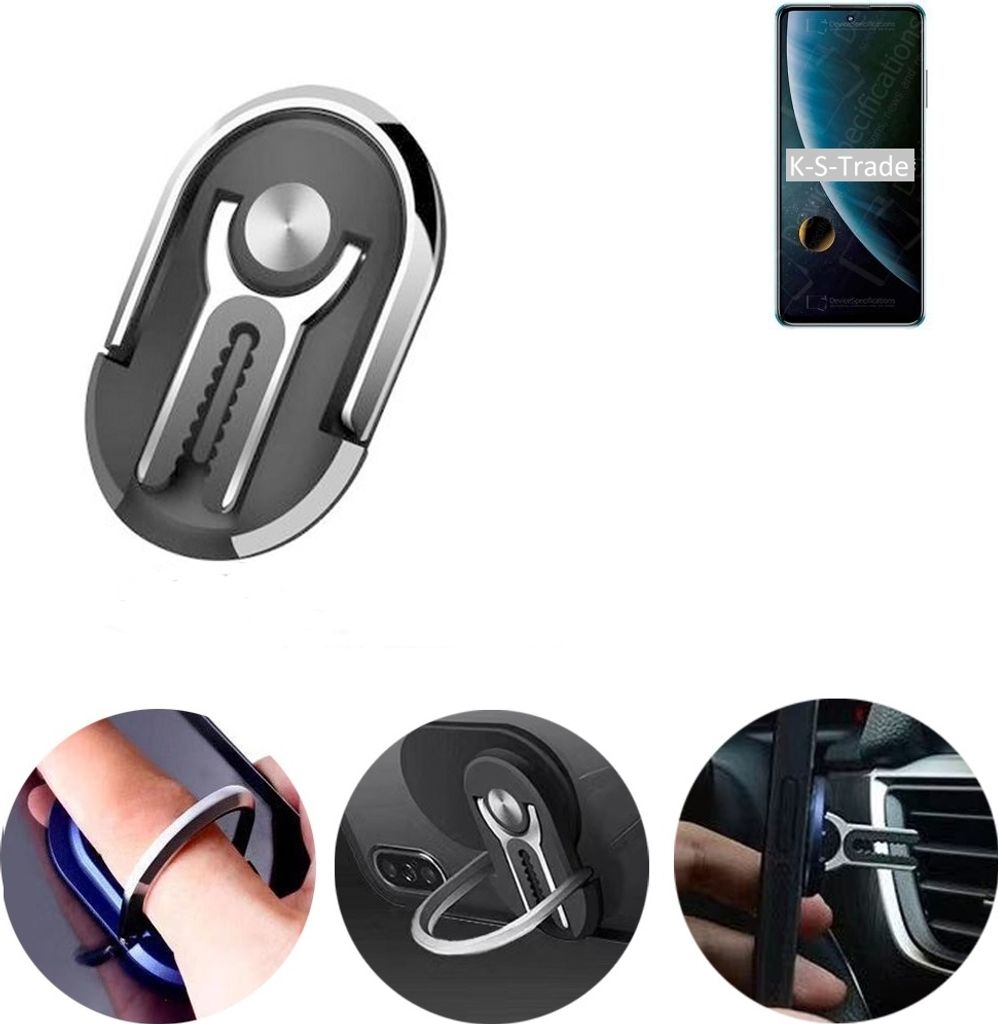 K-S-Trade 3in1 Smartphone-Ring Handy-Ring kompatibel mit ZTE Blade V30 Fingerhalterung Handyring Tischständer Lüftungsgitter-Halterung Tisch