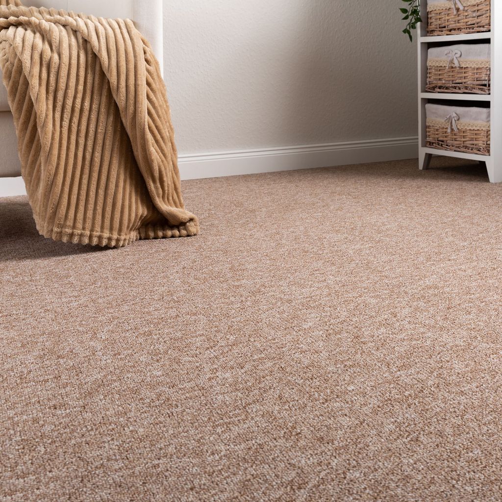 Steffensmeier Schlingen Teppichboden Meddon XL Meterware | Auslegware für Flur Büro | 1m 2m 3m 4m 5m breit! | Beige, Größe: 400x100 cm