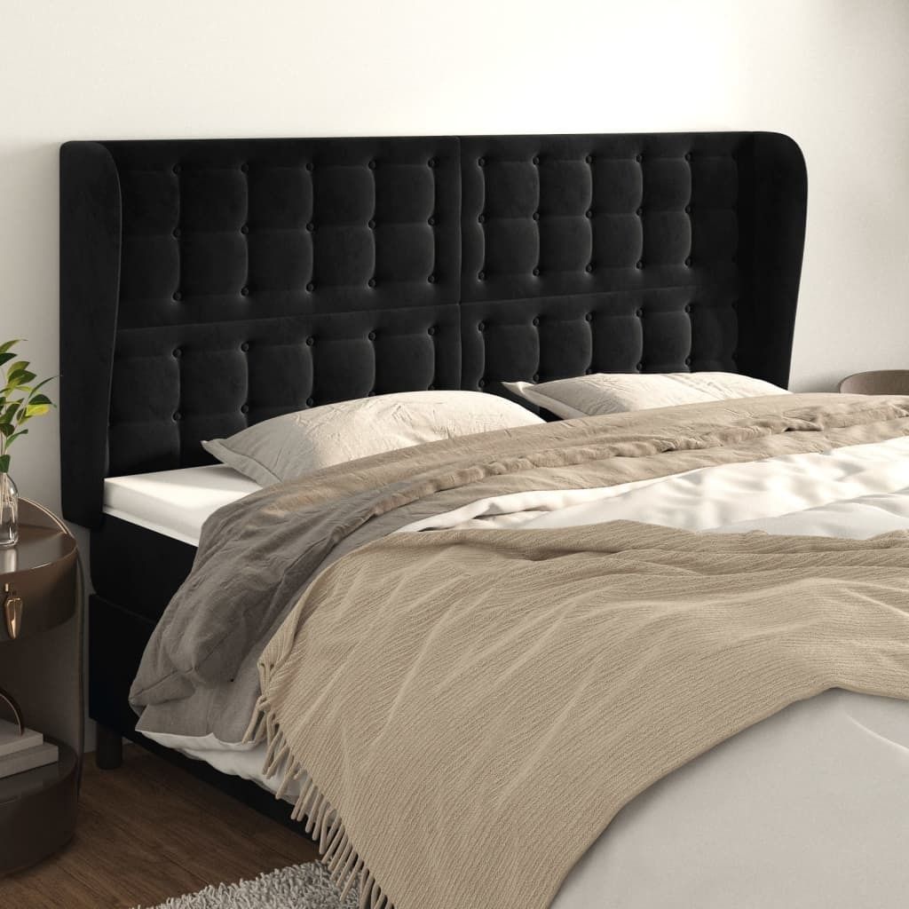 vidaXL Kopfteil mit Ohren Schwarz 203x23x118/128 cm Samt - Kopfteil - Kopfteile - Bett-Kopfteil - Bettkopfteil