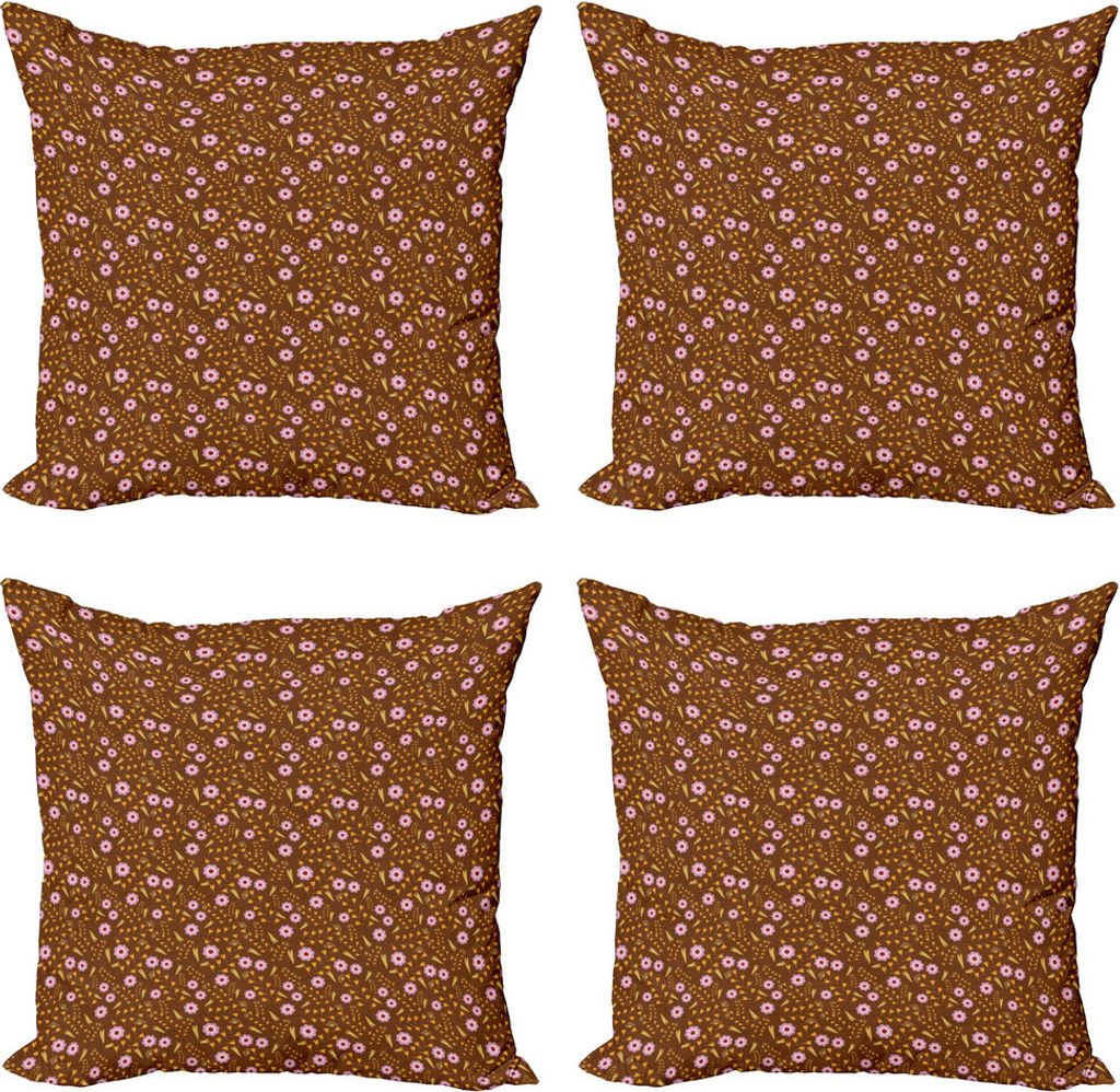 ABAKUHAUS Botanik Kissenbezug Set (4 Stück), Herz-Blätter Blumen, Moderner Doppelseitiger Digitaldruck, 40 cm x 40 cm, Schokoladen-Aprikose