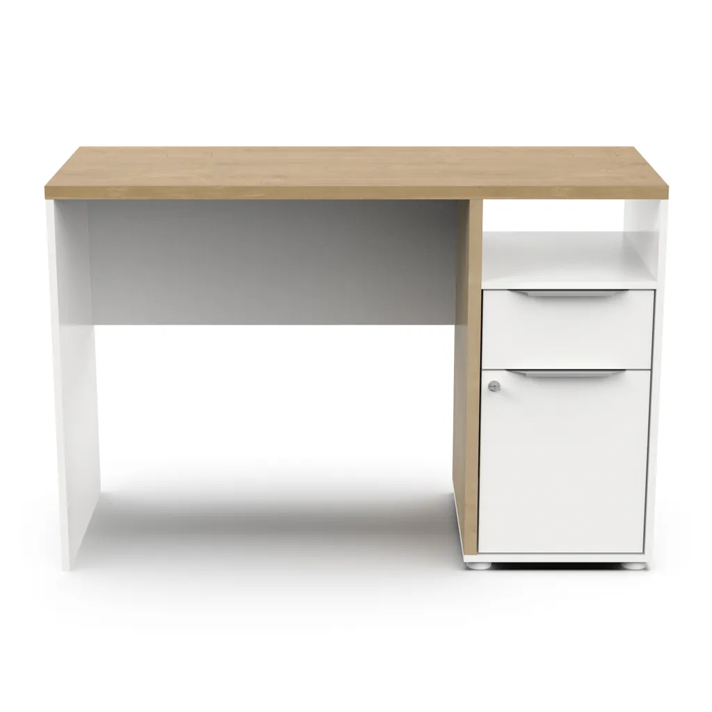 Bureau de Télétravail Compact Chêne et Blanc Mat avec Rangement ACCESS