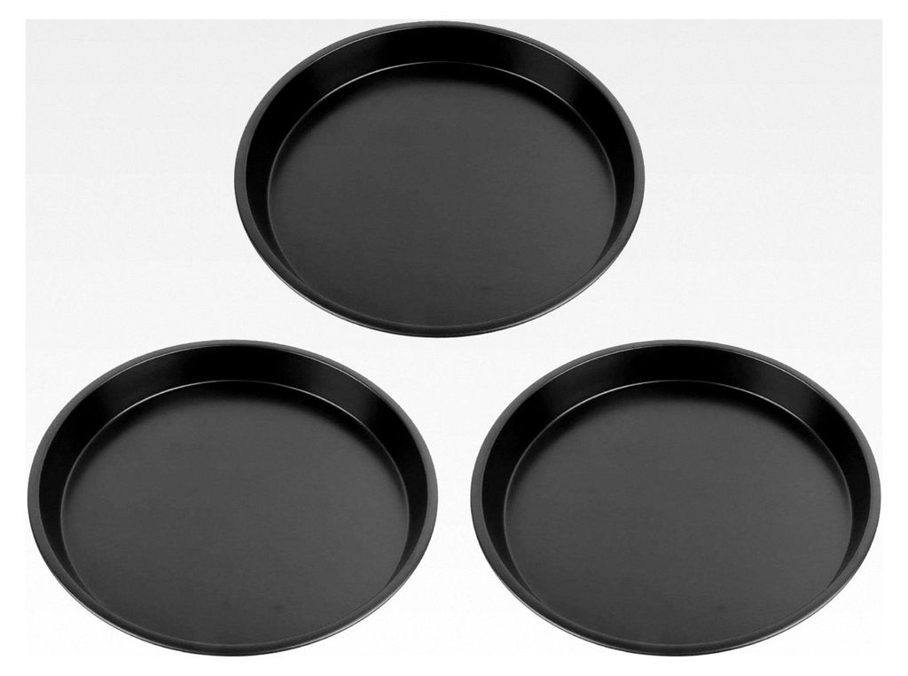3er Set ∅27cm Pizzableche Kohlenstoffstahl mit Antihaftbeschichtung für Pizza, Flammkuchen, Kuchen, Brot und Snacks, Backformen für Haushalt un...