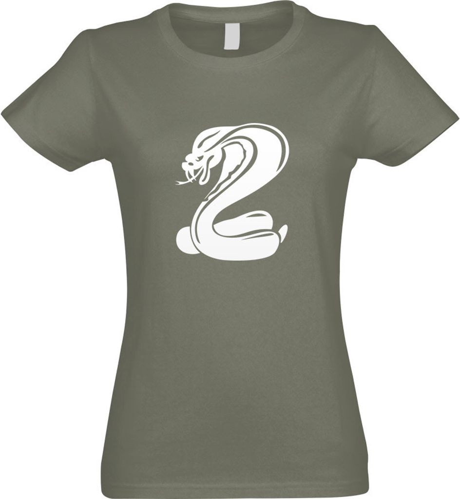 Kiwistar - T-Shirt tailliert - Damen - Olive - Kobrasymbol - Schlangenkopf - mit Motiv Bedruckt - Funshirt Design - Sport - Freizeit - Damen - L