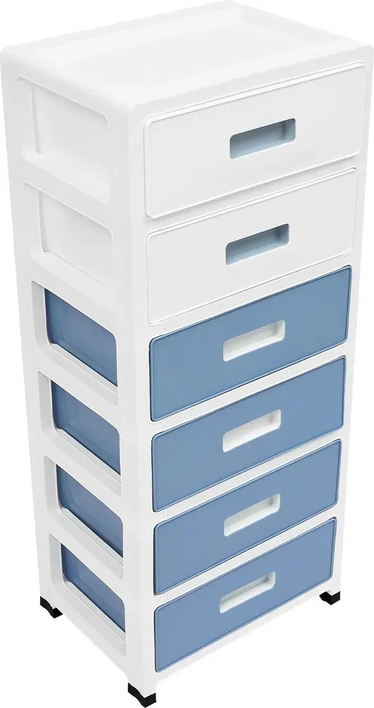 Boîte à 6 tiroirs de rangement 35 cm en plastique bicolore bleu
