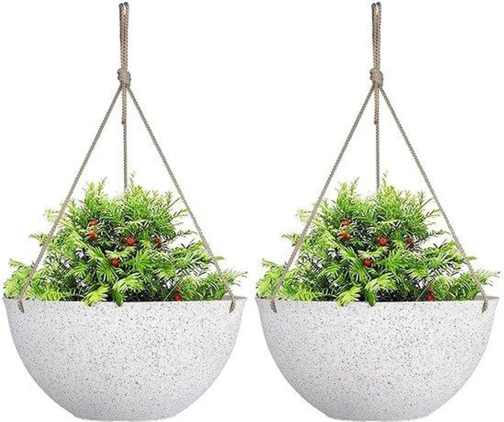 Suspensions florales 25 cm blanches mouchetées lot de 2 avec drainage