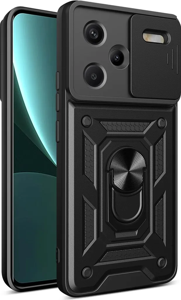 Custodia Nera Xiaomi Redmi Note 13 Pro+ con Anello e Protezione Obiettivo