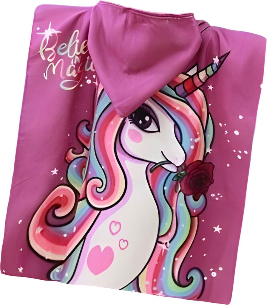 Baby Poncho 60x120 cm - Einhorn mit Rose