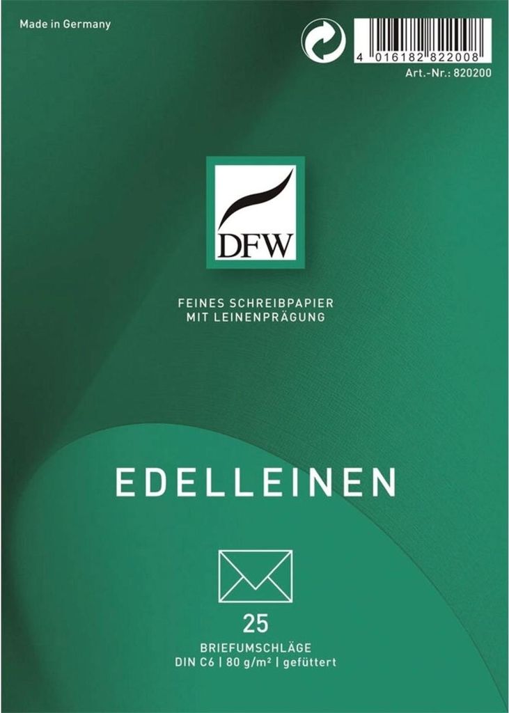DFW 820200 Briefumschlag Edelleinen - DIN C6, gefüttert, 80 g/am, 25 Stück