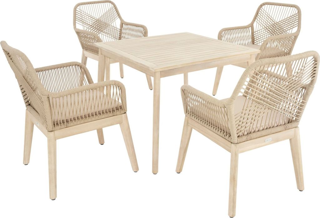 di volio Gartenmöbel Set Tarato - beige, wetterfeste Garten Möbel für Outdoor, quadratischer Holztisch & 4 Stühle