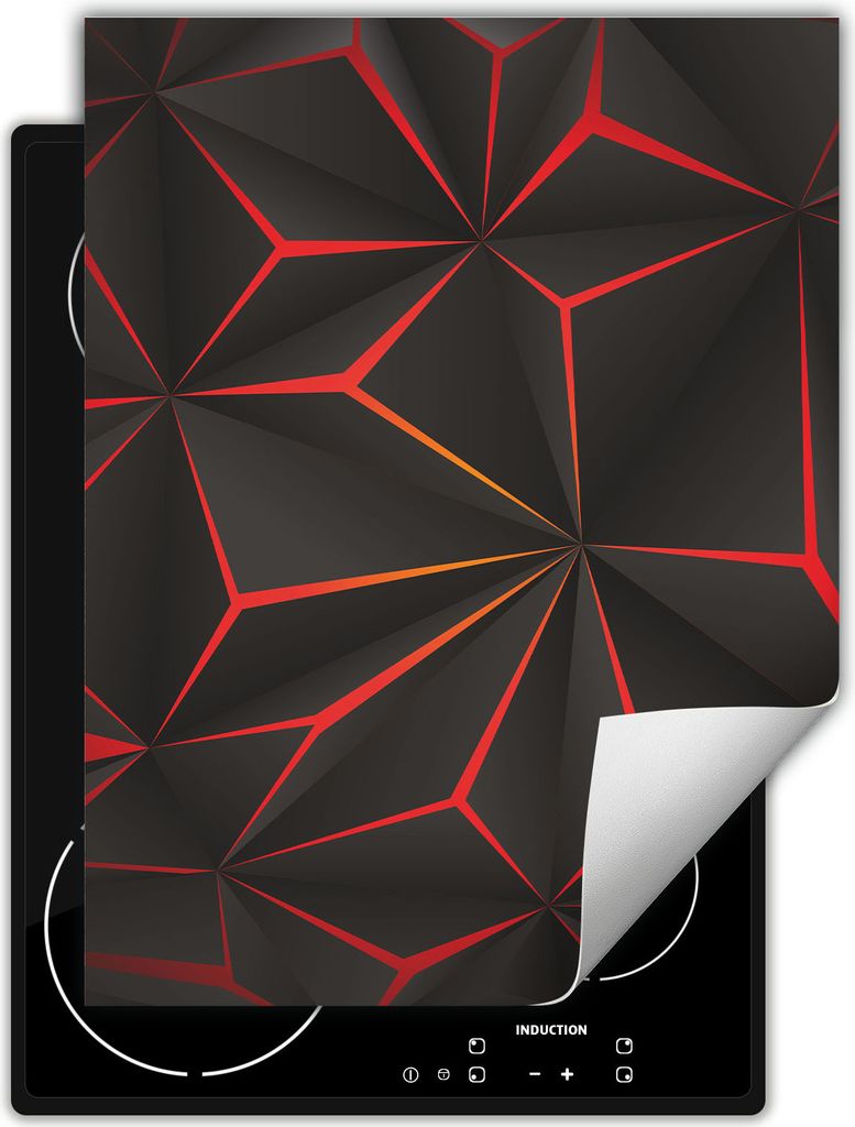 DarHaus Herdabdeckplatte Einteilig Küche Abdeckplatte für Glaskeramikkochfeld Abdeckung Induktionskochfeld Aufrollbare Matte 40x52 cm, grau - rot 3D