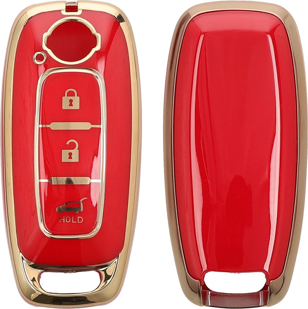 kwmobile Autoschlüssel Hülle kompatibel mit Nissan 3-Tasten Ariya B6 B9 X-trail T33 Qashqai - Schlüsselhülle Silikon Cover - Rot Gold