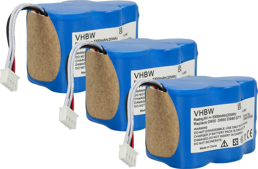 vhbw 3x Akku kompatibel mit Hoover RVC0010, RVC0011, RVC0011-001 Staubsauger (3300 mAh, 6 V, NiMH)