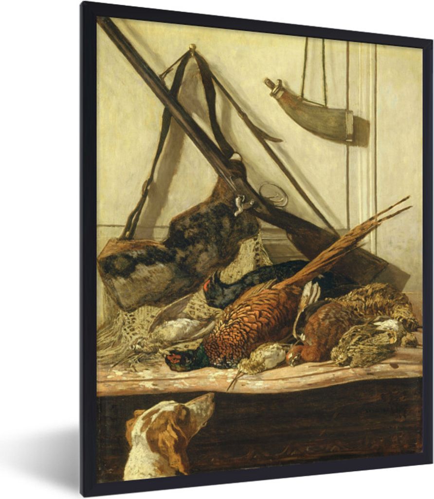 MuchoWow Gerahmtes Poster Trophäen der Jagd - Gemälde von Claude Monet 30x40 cm - Poster mit Schwarzem Bilderrahmen Wandposter Rahmen Foto Bild...