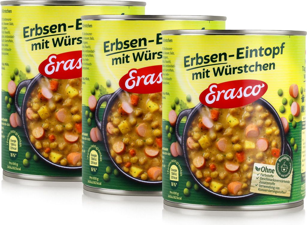 Erasco Erbsen-Eintopf mit Würstchen 800g Fertigessen (3er Pack)