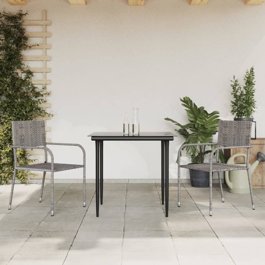Möbel 3-tlg. Garten-Essgruppe Grau und Schwarz Poly Rattan und Stahl - Balkonmöbel 3203288