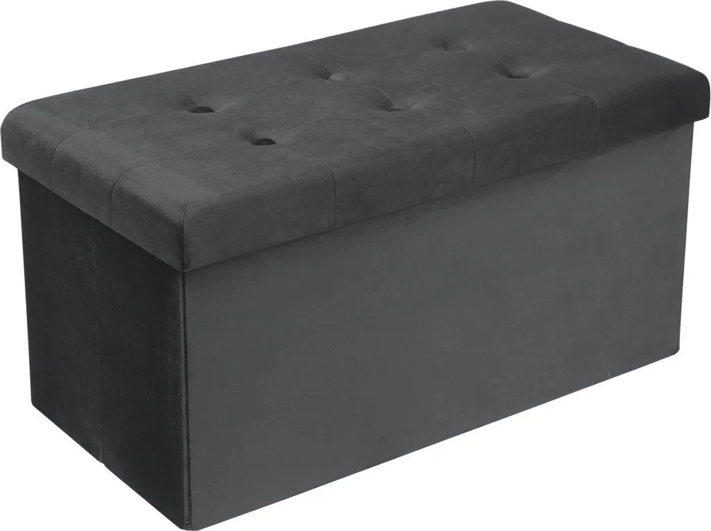 Banc de rangement gris en velours rembourré avec coffre intégré